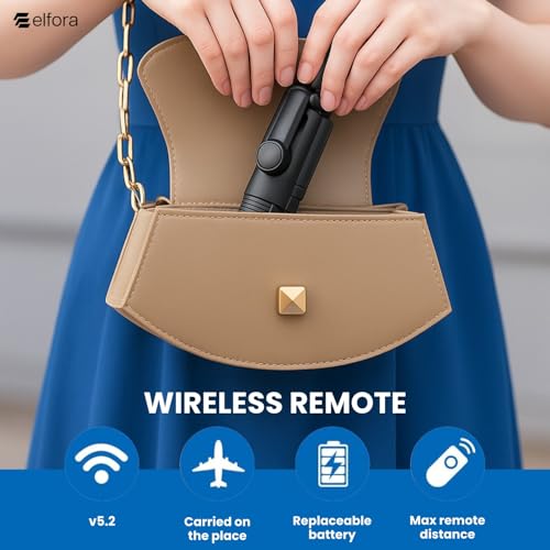 Image of Elfora R1 Selfie Stick Tripod Stand|Lightweight & Portable Design for Stable Shots|Extendable with Wireless Remote for Vlogging & Capturing Photos|Compatible for All Android Smartphones and iPhones