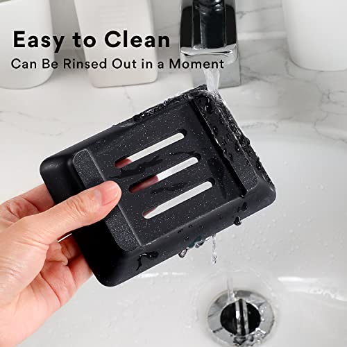 Soap Dish With Drain, Aimou Bar Soap Holder Saver Self Draining Waterfall Soap Sponge Tray Dishes, Easy Clean Soap Case Box Container For Bathroom Shower Kitchen Sink Countertop Black #TOP4
