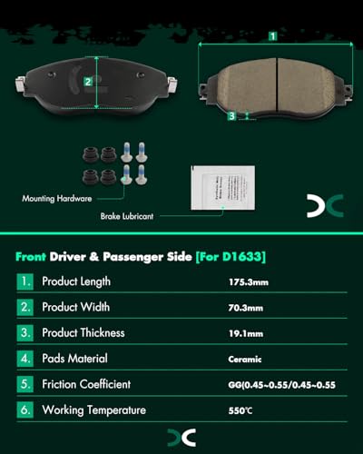 Image of SCITOO D1633 Front Ceramic Brake Pads Sets w /Hardware Replacement For Audi For A3 | For A3 Quattro | For A7 Quattro,For Volkswagen For CC | For Golf R | For GTI | For Jetta