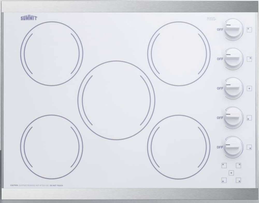 Summit CRS5B14W 27-inch white electric radiant cooktop with five burners and side controls