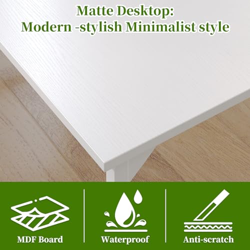 Image of Grandder 47 inch Computer Desk, Home Office Desk Study Writing Kid Table, Simple PC Work Desk, Adjustable Feet, White