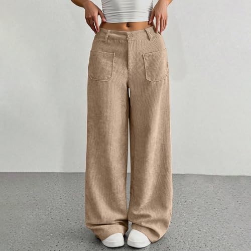 Corduroy Pants Women Baggy Tall Cord Wide Leg Trousers Elastic Waist Comfy Work Pants Soft Cozy Palazzo Teacher Pant2