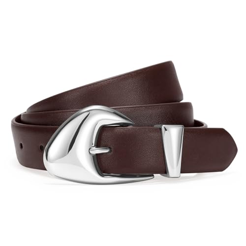 SUOSDEY Fashion Womens Leather Belt,Soft Leather Waist Belt with Silver Buckle for Ladies Jeans Pants Dresses,width 1.1