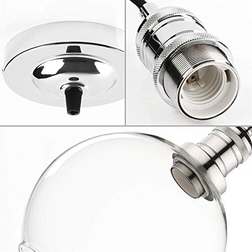 Phansthy Industrial Vintage Pendant Light Retro Ceiling Light 20cm Globe Clear Glass Shade Hanging Light Decoration Lamp for Loft Kitchen Coffee Bar E27 (Chromed)
