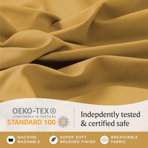 Image of LuxClub 4 PC Queen Sheet Set, Breathable Luxury Bed Sheets, Deep Pockets 18 inch Wrinkle Free Cooling Sheets Machine Washable Hotel Bedding Silky Soft - Medallion Gold Queen