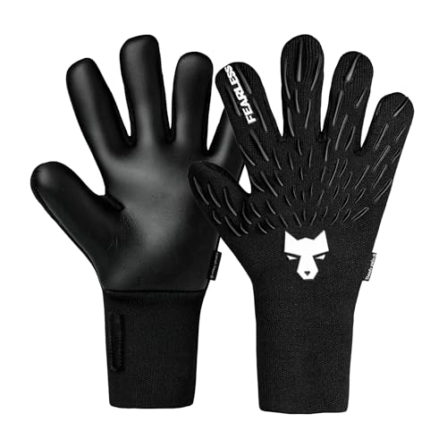 FEARLESS GOALKEEPERS Wolf Pro+ Onyx - Guantes de Portero Adulto y niño - Guantes Portero fútbol con látex alemán - Agarre Antideslizante - Corte Negativo - Ajuste Tipo Segunda Piel