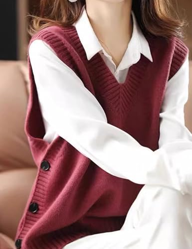 Women's Casual V Neck Sleeveless Pullover Knit Vest Fall Ribbed Sweaters Tops3