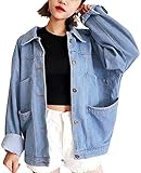  Unbekannt Damen Mädchen Denim Jacke Jeansjacke BF Lose Jeans Mantel Frühling Herbst (L(Schulter45.5cm,Kleidlänge59cm))