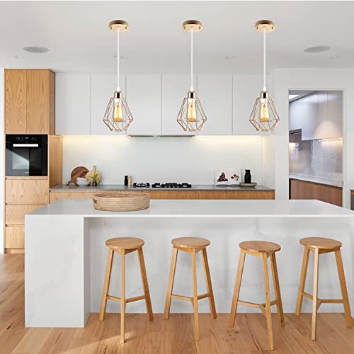 Laihezz 1-Light Modern Gold Finish Pendant Light,With Metal Cage Kitchen Island Hanging Pendant Light Fixtures,Adjustable Hanging Ceiling Light Fixture,For Bar Farmhouse Restaurant Aisle Bathroom #TOP3