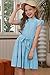blibean Girl Short Sleeve Dress Tween Kid Summer Boho Ruffle Dresses Preteen Tiered Swing Outfit Solid Flowy Formal Party Fancy Clothes Size 10-11 Years X-Large Light Blue