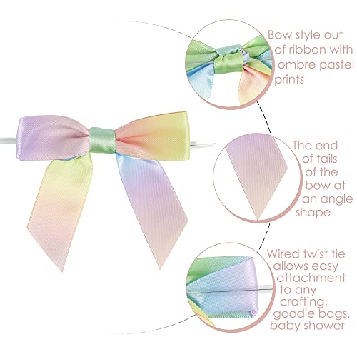 Aimudi Pastel Ribbon Bows For Easter's Day Decorations 3.5" Satin Ribbon Twist Tie Bows For Treat Bags Premade Bows For Crafts Cake Pops, Wedding Decorations, Baby Shower, Gift Wrapping - 50 Counts #TOP1