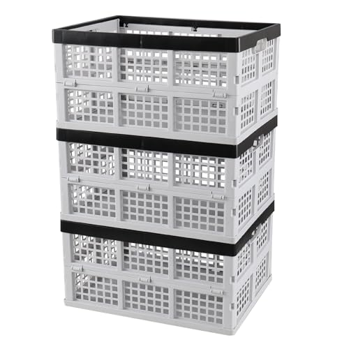 Tstorage 3-Pack Plastic Folding Storage Crates, Collapsible Plastic Crate, 30 L