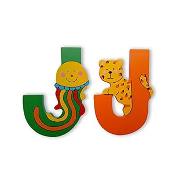 Vinsani® Wooden Jungle Animal Alphabet Letters Personalised Bedroom Wall Door Name (J)