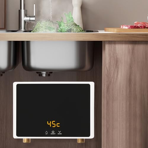 Electric Water Heater Instant, 5500W Undersink Tankless Water Heater with Digital Display for Kitchen, Thermostat Function, 21 * 15 * 5.5cm, Adjustable Power, 220V