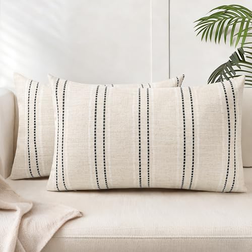 AELS 12x20 Decorative Farmhouse Linen Throw Pillow Covers, Boho Textured
