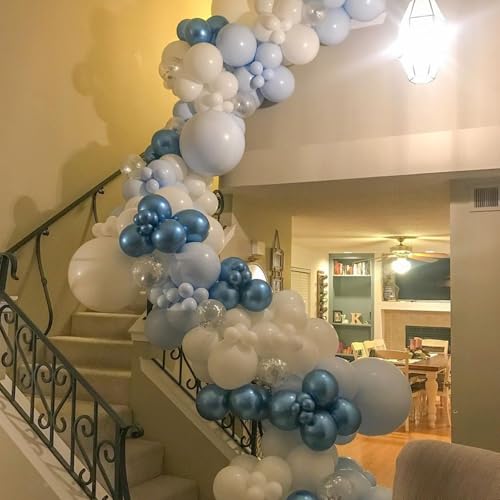 Image of Blue and White Balloons, 67pcs 12 Inch Blue Balloon and White Silver Confetti Balloons for Baby Shower, Birthday, Bridal, Wedding Party Decoration