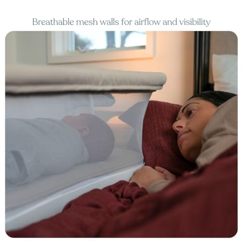HALO® BassiNest® Lite – Breathable Baby Bassinet Slides Over Bed with Mesh Walls for Airflow & Visibility, Lowering Wall for Easy Access, Portable & Lightweight, Fits Most Beds
