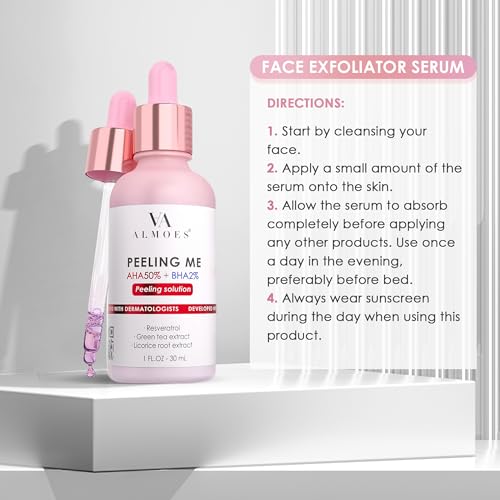 AA almoes ALMOES Face Exfoliant Serum with AHA and 2% BHB to Remove Blackheads, Face Exfoliator for Tone and Texture,Pore Minimizer,Exfoliating Face Serum with Liquorice Root,Antioxidant,Smoothes Skin