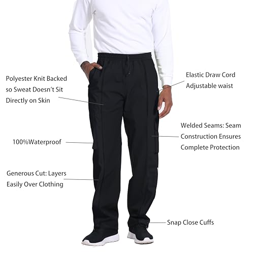 NAVIS MARINE Men's PRO Workwear: Durable Waterproof & Breathable Rain Jacket & Pants Suit - Multi-Pocket Design(Black,XXX-Large)