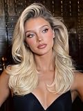 FAVE 13x6 Synthetic Lace Front Wig 18 Inch Blonde Layered Glueless Wig Pre Plucked Hairline Natural Density Kanekalon Futura Synthetic Wigs for Women Ombre Ash Blonde