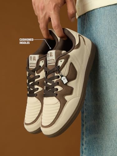 Image of The Souled Store Kanso V2: Beige Men and Boys Low Top Sneakers | Beige & Brown Retro Trainer with Premium Microfibre Suede, Cushioned Insoles & Durable Rubber Sole