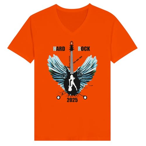 T-shirt Hard Rock 2025 premium bleu à col en V aux finitions haut de gamme