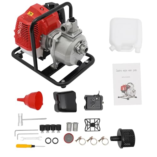 Charocean 1 Inch Petrol Water Pump, 1.25KW 2-Stroke Engine, Dirty Water Pump, Portable Garden Pump with 98.43ft Lift and 35.66gal/min Flow for Irrigation, Pool and Drainage