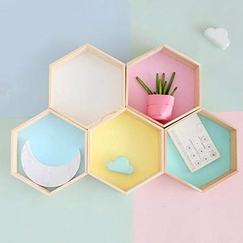 Huante Style Nursery Kids Room Decoration Shelf Wooden Honeycomb Hexagon Shelves for Baby Bedroom Decoration-White