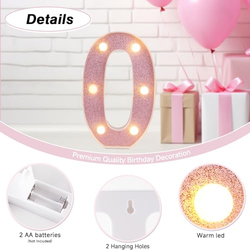 Image of LED Marquee Numbers, Small Light Up Numbers for Party, 8.58 Inch Battery Powered Lighted Number for Birthday, Night Light, Table or Home Decor (Pink Glitter, Number 0)