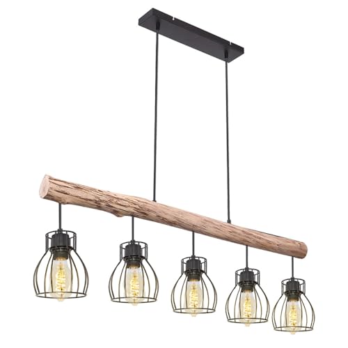 GLOBO Retro Decken Hänge Lampe Holz Balken Wohn Zimmer Beleuchtung Gitter Pendel Leuchte 15326-5N