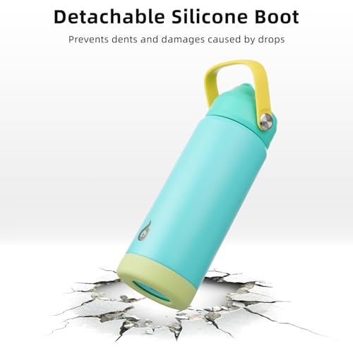 Image of BJPKPK Insulated Water Bottle with Straw Lid, 18oz Thermo Water Bottles, Flex Handle & Non-slip Boot, BPA Free Leak Proof Stainless Steel Metal Thermo, Tumblers, Cups,Twilight Blue