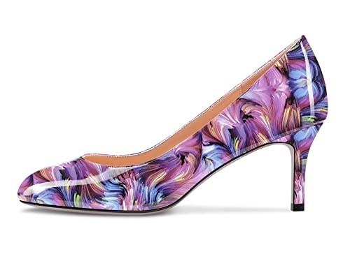 Aachcol Women Round Toe Pumps Stiletto Mid Heel Slip-on Dress Shoes Office 2.5 Inch4