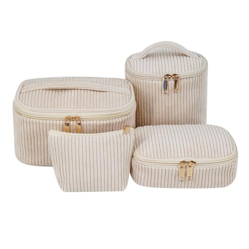 Kheera 4PCS Corduroy Makeup Bag Set – Cosmetic Bags, Makeup Pouches & Cases, Toiletry Bags for Women & Girls, Perfect for Travel, Business Trips & Daily Organization