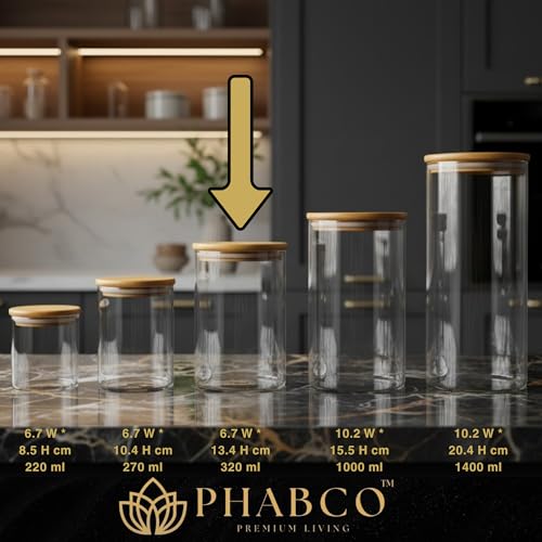 Image of Borosilicate Glass Jars with Bamboo Lids | Airtight Food Grade Containers | Durable Storage Jars for Snacks, Spices, Tea, Coffee & Dry Fruits | Transparent Jars Set of 12 (320 ml Each)