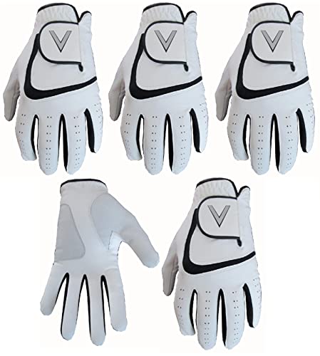 5 White Men's All Weather Golf Gloves Cabretta Leather Thumb & Palm Patch (Medium L/H)