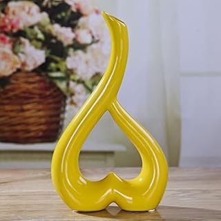WINOMO Ceramic Flower Vase Creative Heart Shaped Vase Flower Receptacle Statues Ornament Home Living Room Decoration (Yellow)