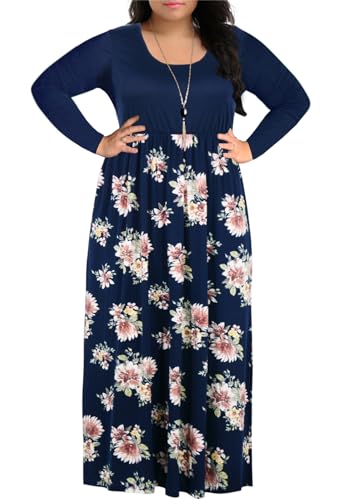 Image of Nemidor Women Plus Size Casual Maxi Dress Long Fall Pockets