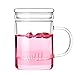 TAMUME 380ml Taza de Té de Vidrio con Filtro de Vidrio y Tapa Plana Tetera Individual(380ML Derecho)