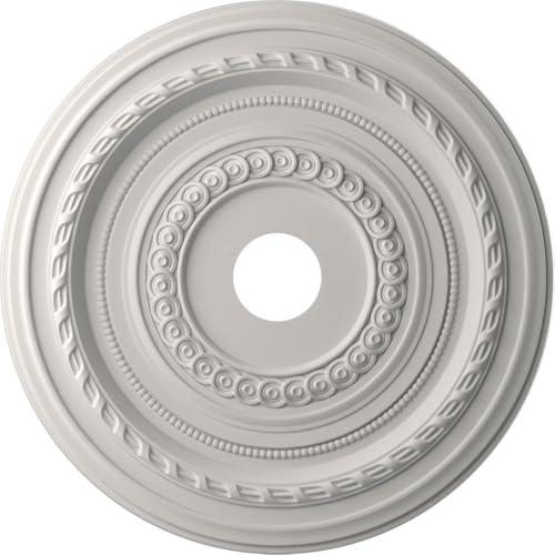 Image of Ekena Millwork CMP22COGBW Cole Thermoformed PVC Ceiling Medallion (Fits Canopies up to 6 inch), 22 inchOD x 3 1 /2 inchID x 1 inchP, UltraCover Satin Blossom White