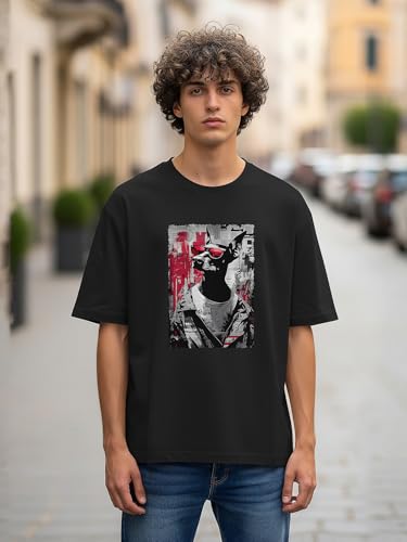 Image of BULLMER Trendy Front and Back Printed Oversized Round Neck T-Shirt for Men - Pack of 2