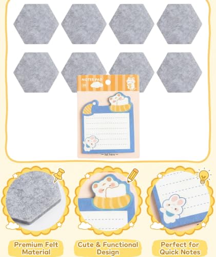 Image of 7Pcs Bulletin Board, Pin Board for Home Office Organization, Grey Felt Tiles with Random Stickers