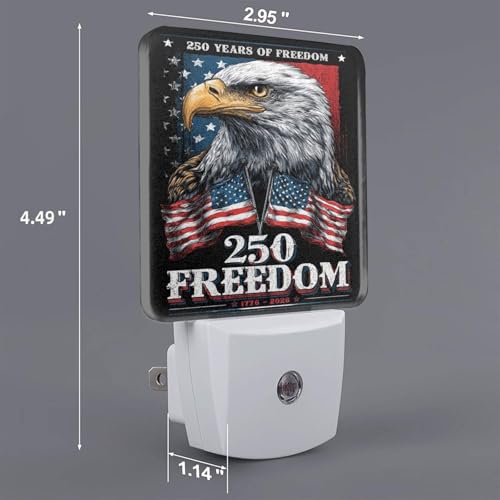 Image of Patriotic Eagle Night Light Set of 2, 250 Years Anniversary Auto Sensor LED Dusk-to-Dawn Nightlights, Plug-in Sensor Lamp for Bedroom Bathroom Kitchen Hallway Stairs Decorative