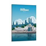 HOANGJUN Póster vintage de Visit Bilbao con impresión artística en lienzo, estética moderna, arte de pared para decoración del hogar; marco; 60 x 90 cm