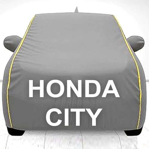 Image of 100% Waterproof Car Cover- Custom Fit with Mirror Pockets, Triple-Stitched, Soft Inner Lining, UV & Heat Resistant, Outdoor /Indoor Protection (Grey, Hunda City)