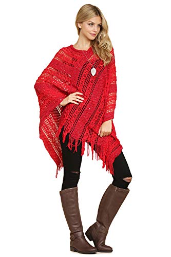 Image of RIAH FASHION Bohemian Sequin Glitter Shawl Wrap Poncho - Kimono Cardigan, Sparkly Metallic Mesh Scarf, Open Knit Crochet
