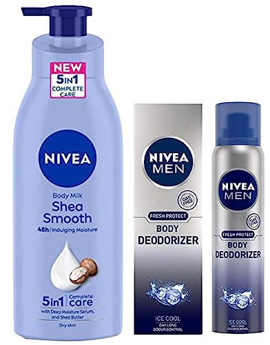 Image of Nivea Body Lotion For Dry Skin, Shea Smooth, With Shea Butter, For Men & Women, 400 ml & Nivea Ice Cool Deodorant For Men, 120ml