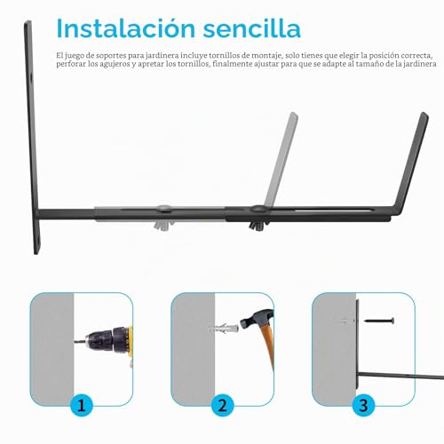 Miniatura 4 de 4 Soportes De Caja De Ventana, Soportes Ajustables De 5.9 A 11.8 Pulgadas Para Alféizar De Ventana, Macetas De Balcón, Macetas Para Barandillas, Soporte Colgante Al Aire Libre Para Valla, Balcón
