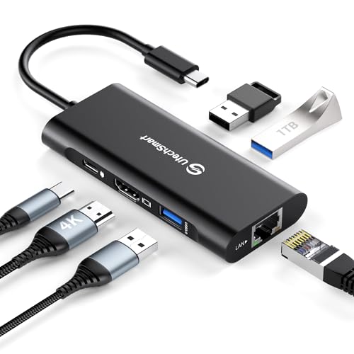 UtechSmart USB C Hub Ethernet Multiport 6 in 1 USB C to HDMI Adapter Black
