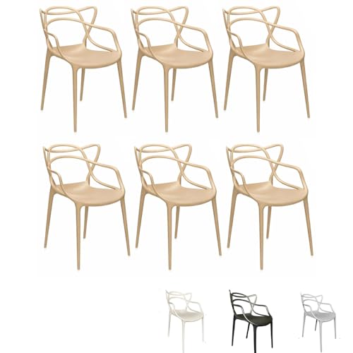 PALUPLUS 6 Sedie da Giardino Modello Twist con Schienale Intrecciato, Misura 53x52x81 cm, Sedie in Polipropilene con Seduta Ergonomica, Design Moderno, per Interno ed Esterno -161F (Tortora)