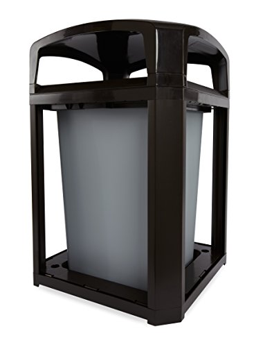 Image of Rubbermaid Commercial Products Landmark Trash Can Frame with Rigid Liner, Dome Top, 35 GAL, Black Plastic, Outdoor for Stadiums /Parks /Shopping Plazas